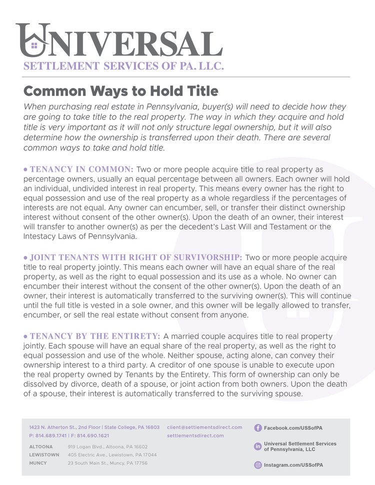 Common ways to hold title