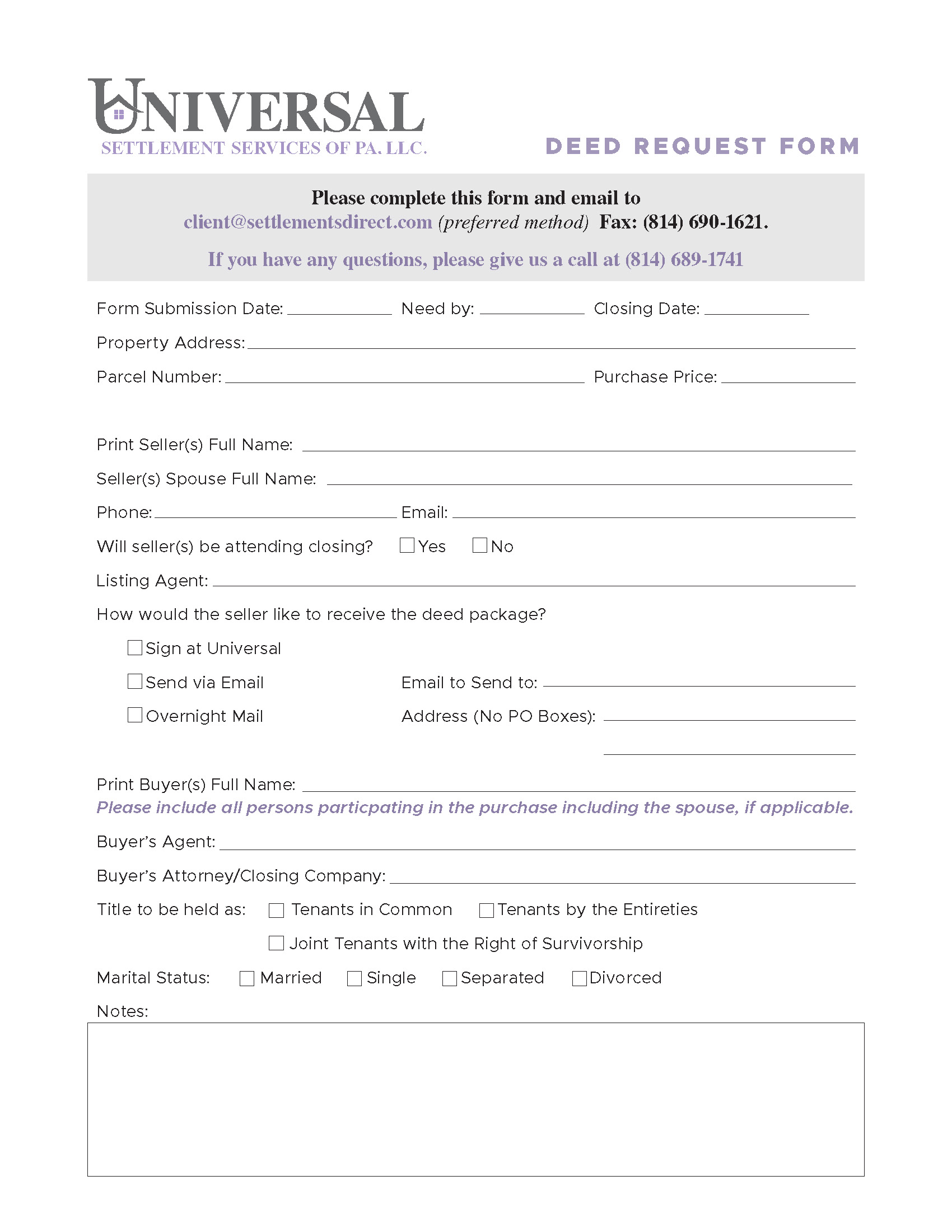 Deed request form deed prep only or fsbo